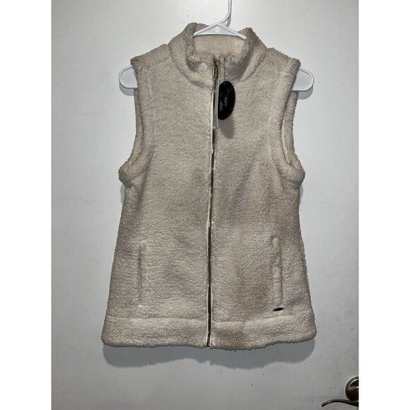 NWT Calvin Klein Cream Sherpa Fleece With Full-Zip Closure & Pockets Women's Ves - Picture 2 of 9